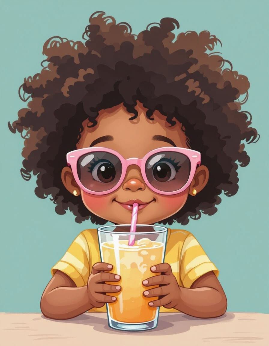 Cute Kid Illustration with Drink in Pastel Colors