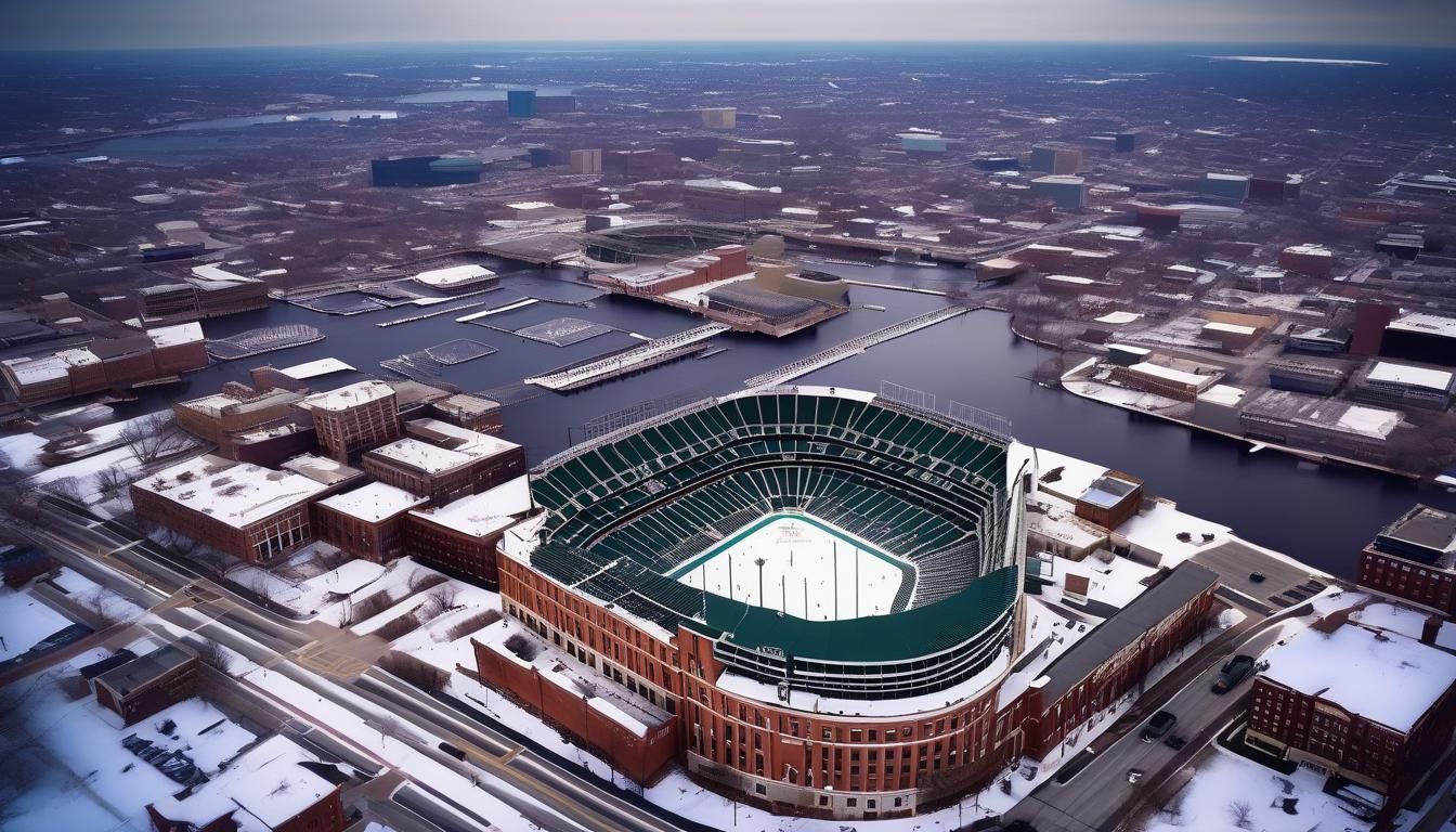 Snowy Baltimore Aerial View: Cinematic Digital Painting