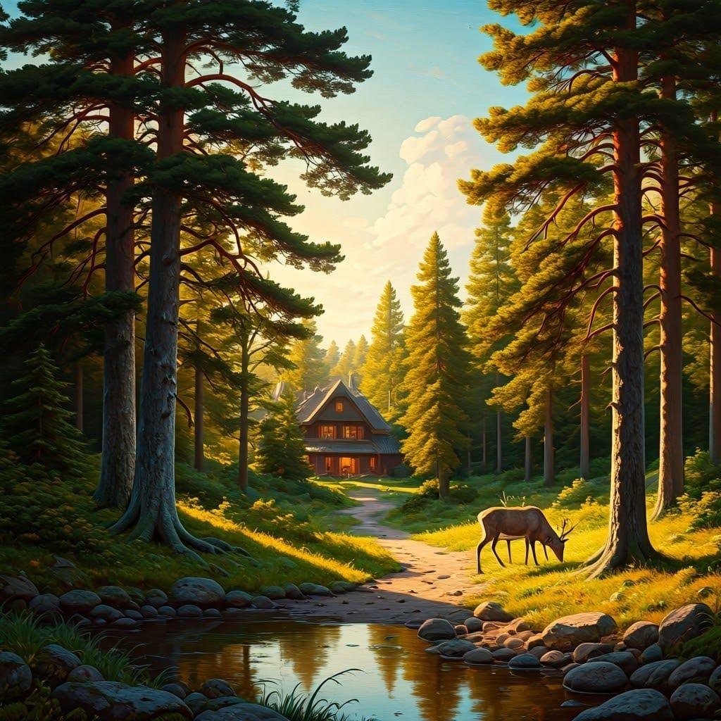 A Serene Summer Forest in Vibrant Oil Colors