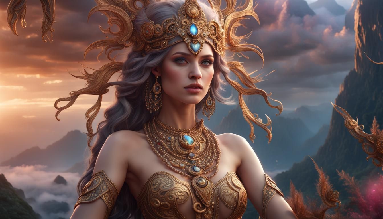 Beautiful Goddess in Scenic Environment: Detailed Matte Pain...