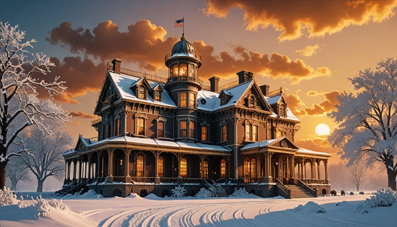 Steampunk Sunset on the White House in Winter