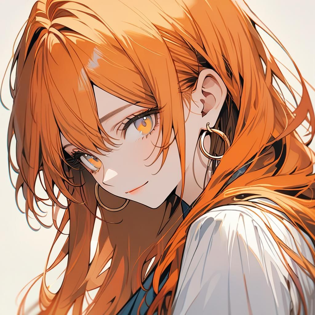 Orange-Haired Girl Portrait with Hoop Earrings