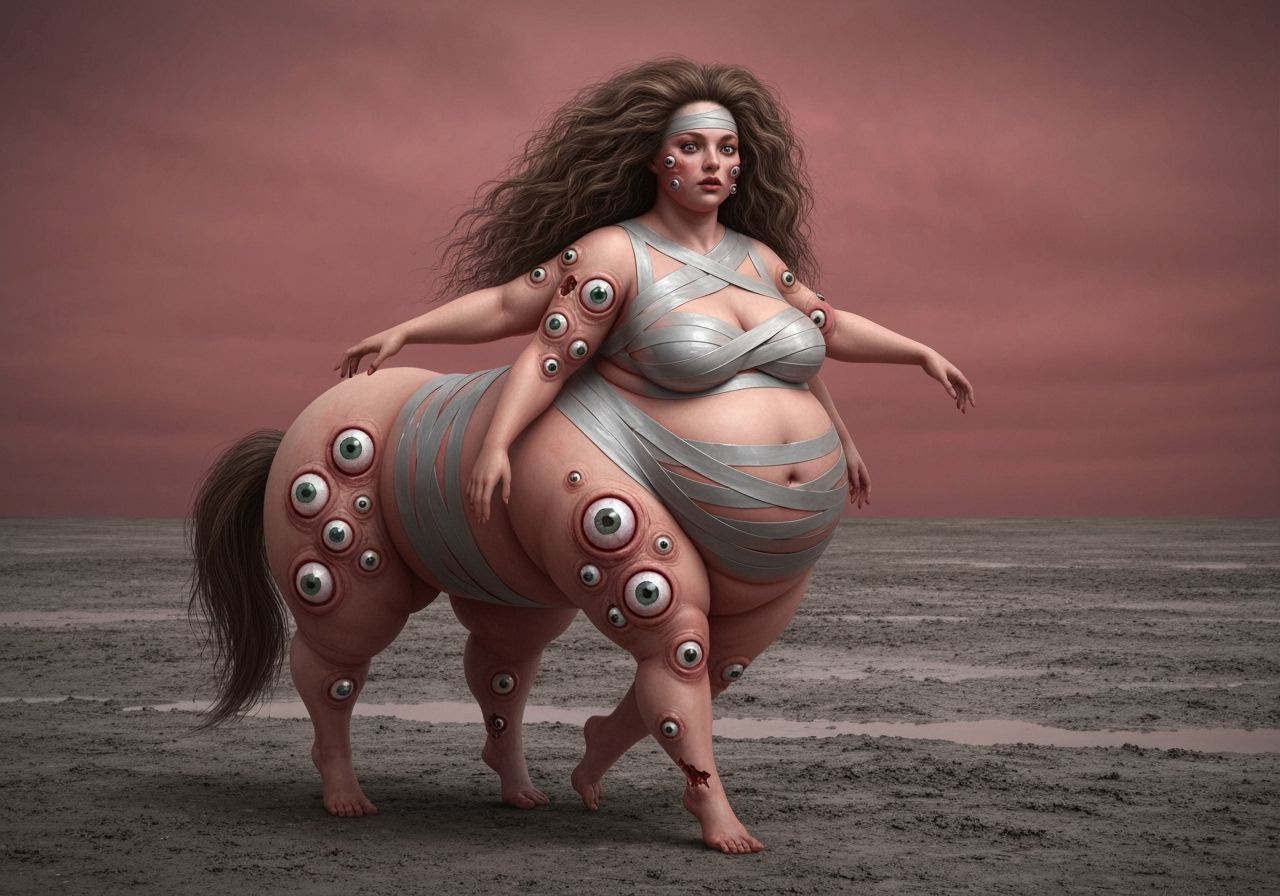 Body Horror Lady With Fractured Flesh and Eyeballs