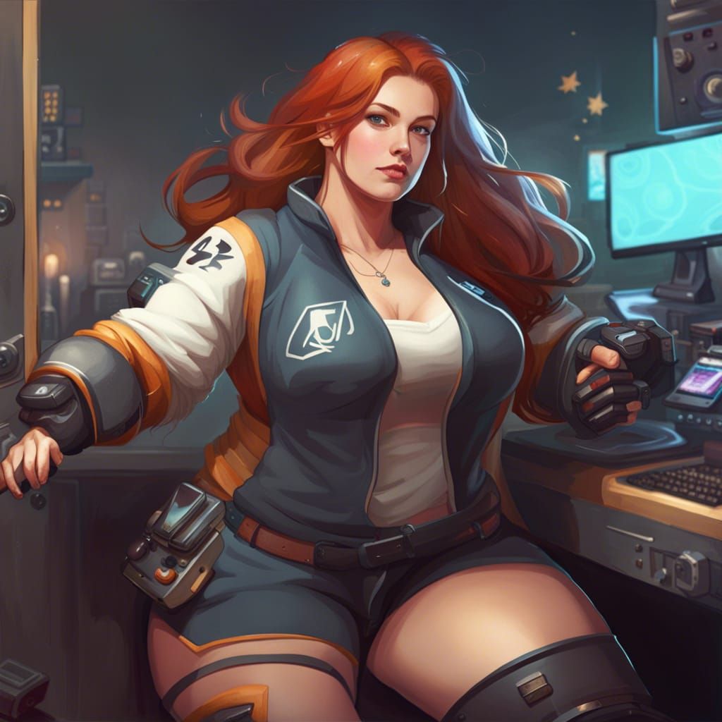 Plus Size Gamer Girl with Tattoos and Glasses