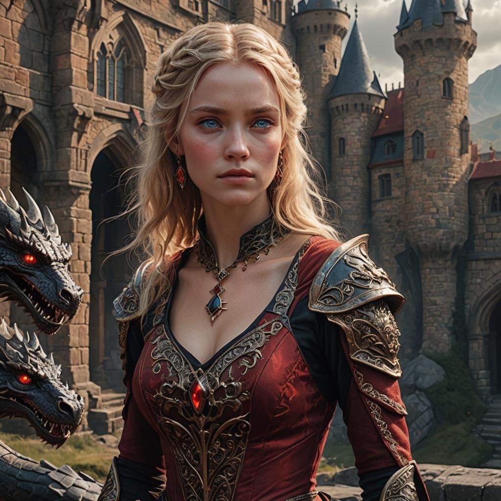 Blond Dragon Companion in Medieval Fantasy Style