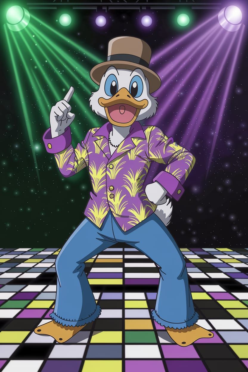 Disco Duckling Dances in 1970s Style