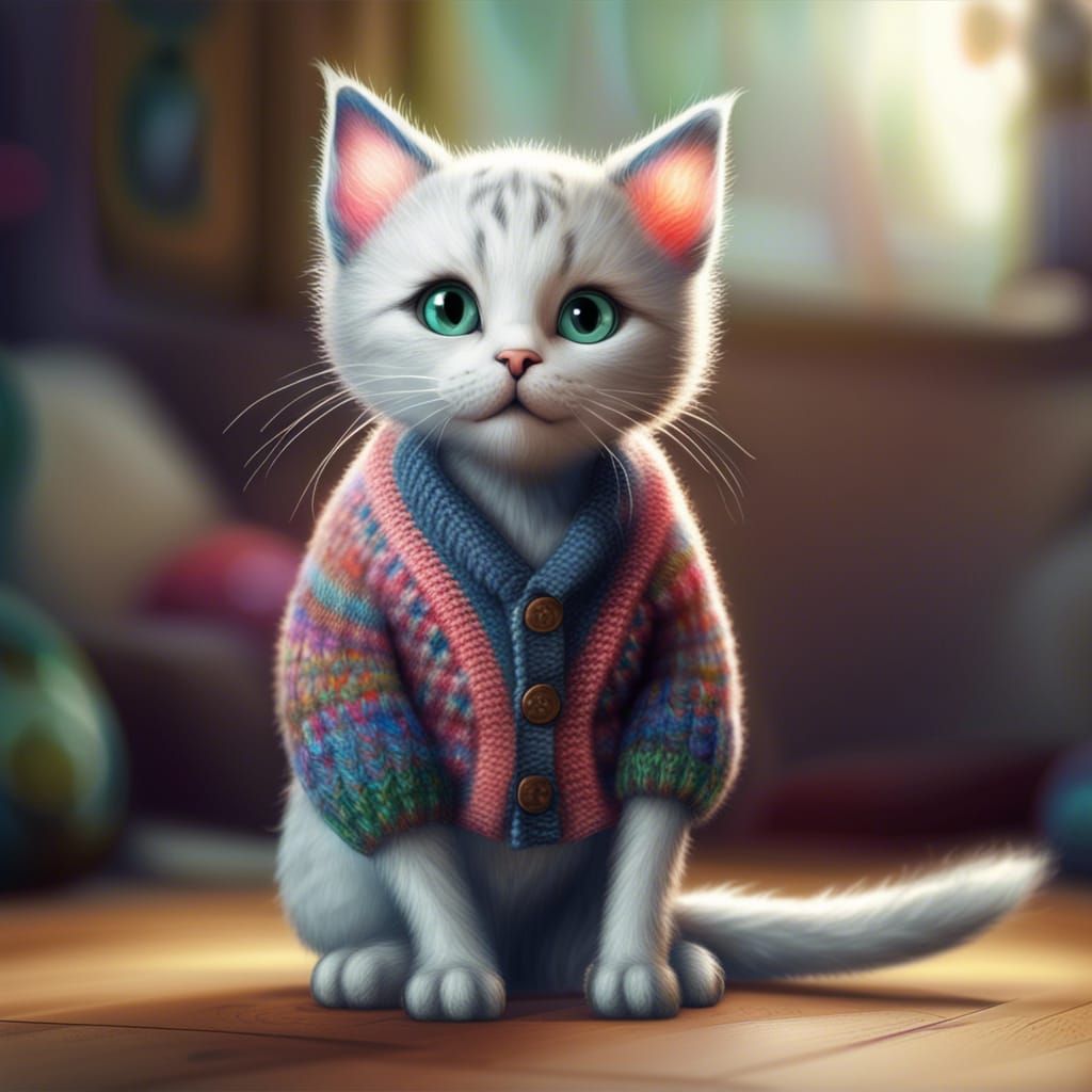 Cute Kitten in Chunky Knit Cardigan