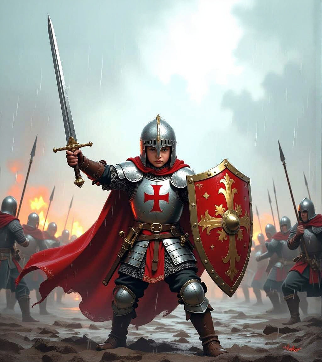 Young Templar Knight in Classic Illustration Style