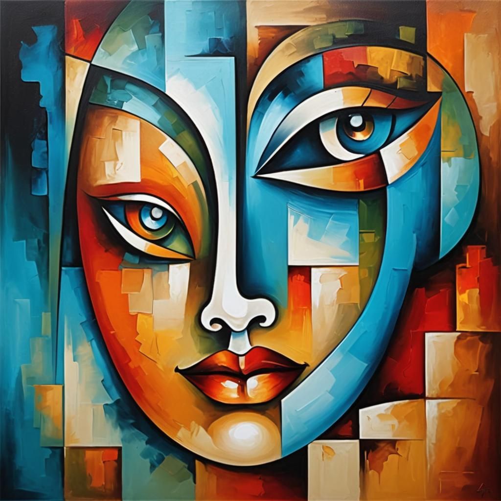 Abstract Face Art in Cubist Style Painting