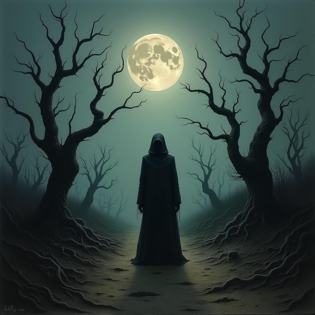 Desolate Figure in Dark Surrealism Landscape