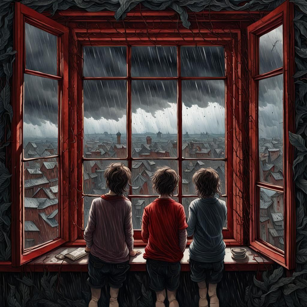 Rainy Day Window Scene in Oil, Watercolor and Ink