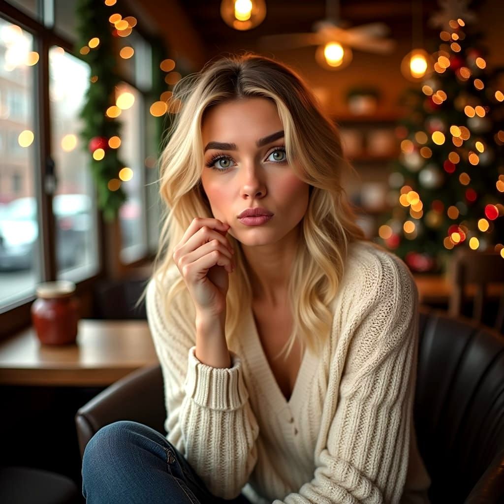 Cozy New Year's Coffee House Scene in Photorealistic Style