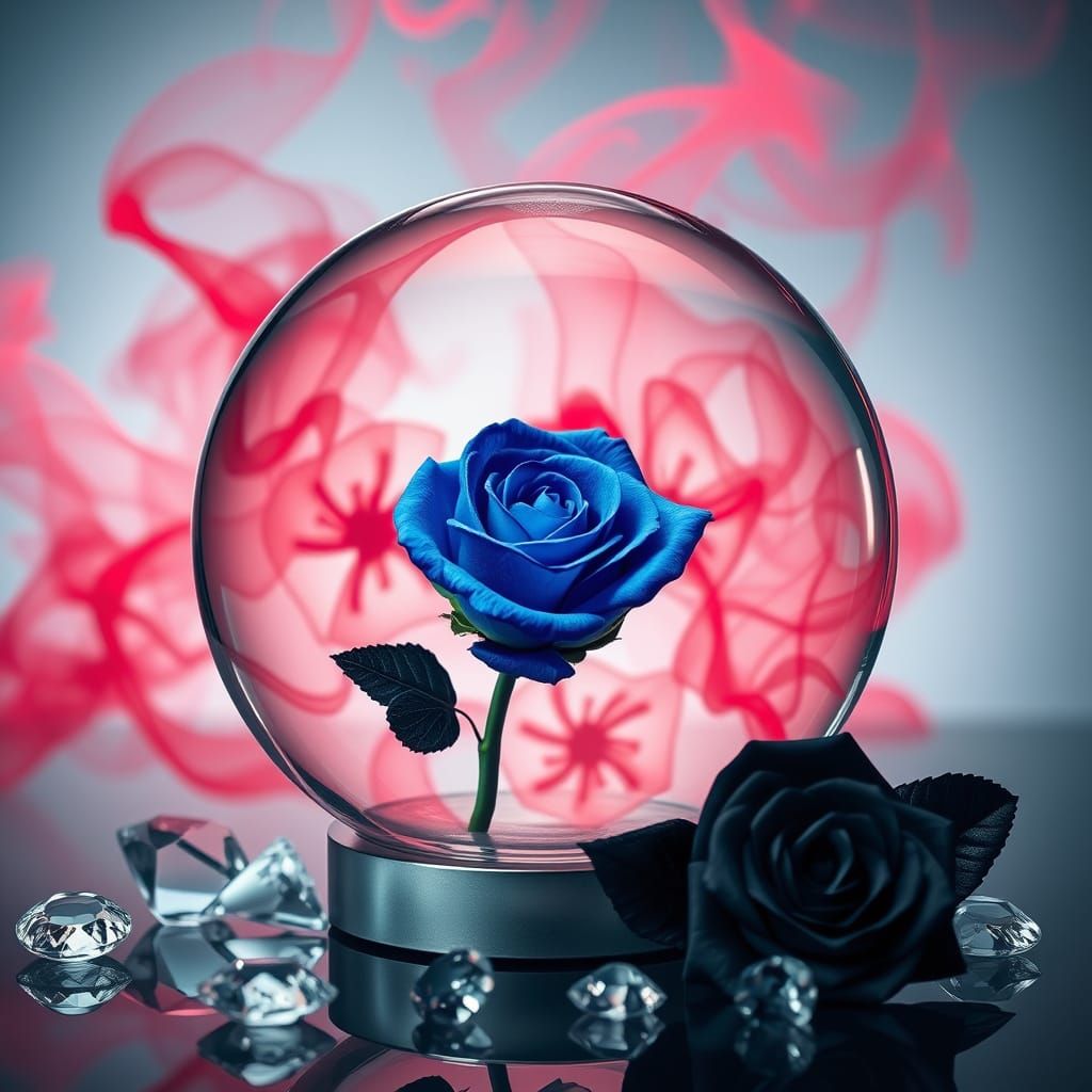 Ethereal Glass Sphere Containing a Blue Rose