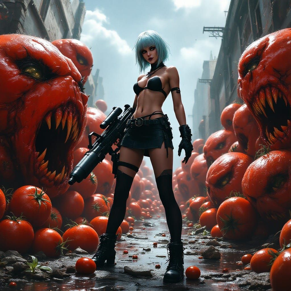 Heroic Woman Defends Against Killer Tomatoes