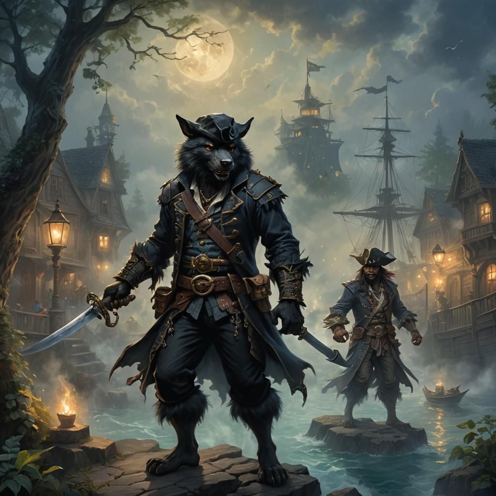 Black Werewolf Pirate in Ethereal Fantasy Style