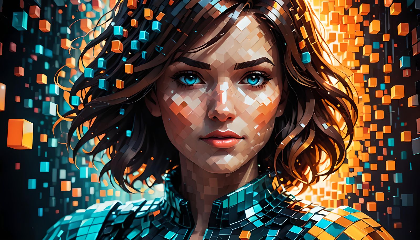 Stunning Female Face in 3D Pixel Art
