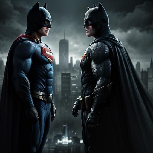 Hyperrealistic Batman and Superman Cinematic Portrait