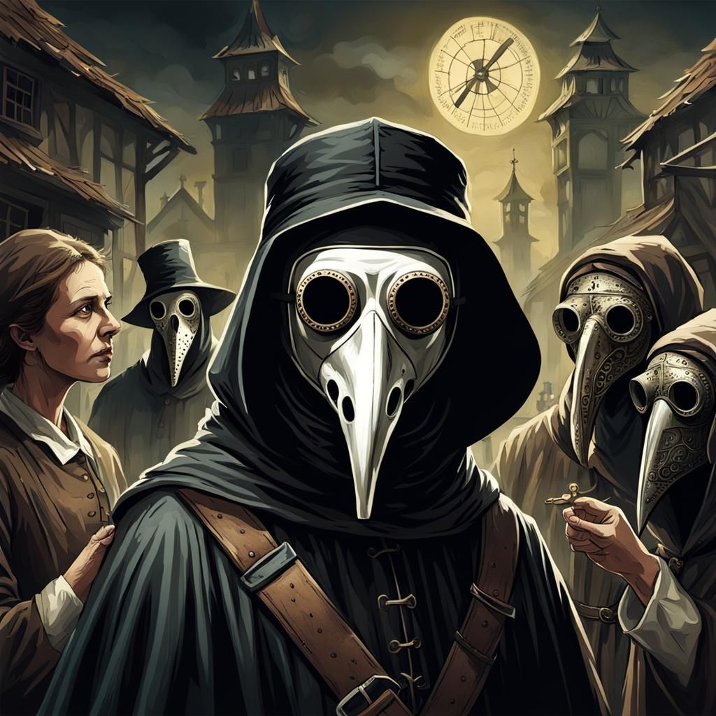 Plague Doctor Examines Black Death Victims