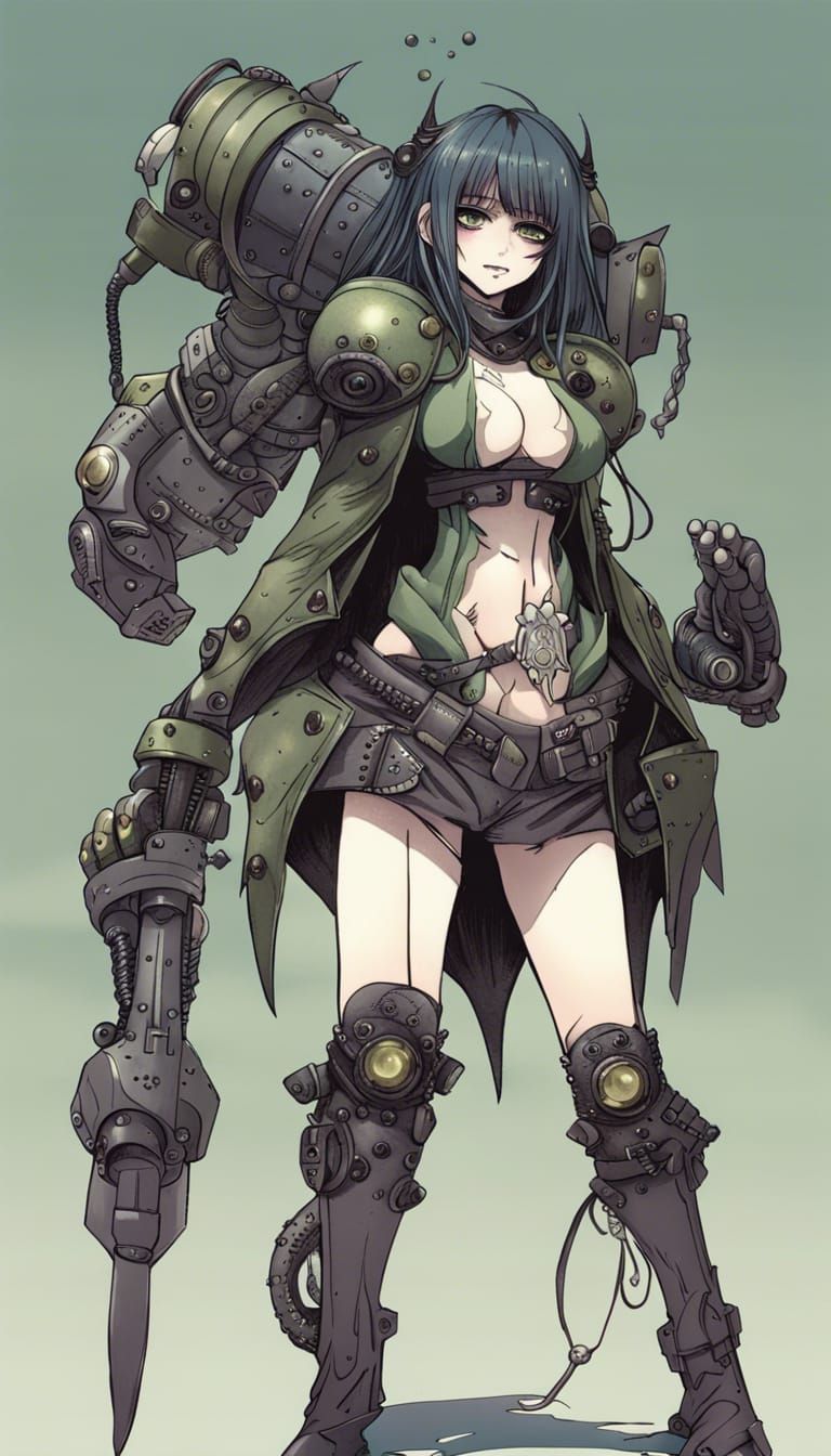 Gothic Goblin with Robot Arm in Anime Manga Style