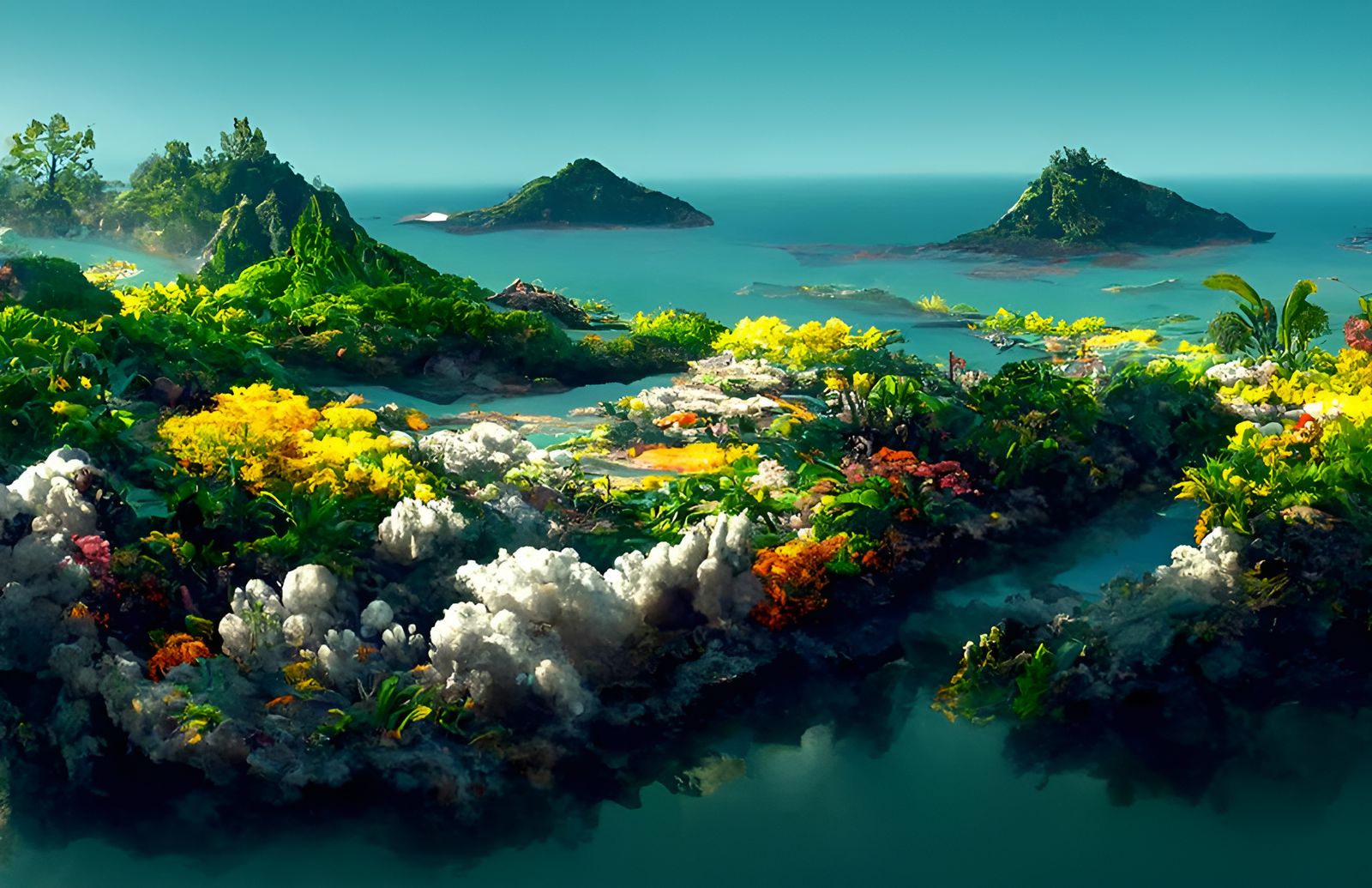 Detailed Island Landscape Painting in Maximalist Style