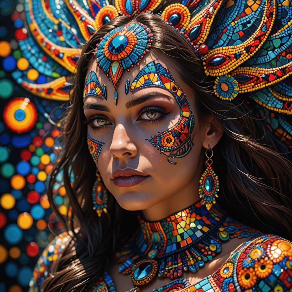 Surreal Mosaic Goddess Radiates Hope and Resilience