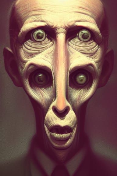 Bizarre 3D Bulbhead Mugshot in Digital Art Style