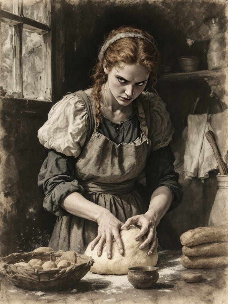 Graphite Portrait of a Furious Baker in Sepia Tones