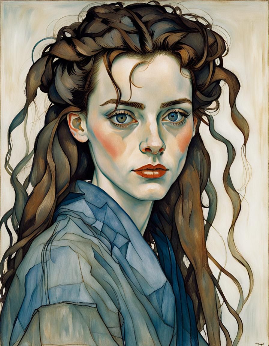 Expressionist Portrait of a Woman with Grey Eyes