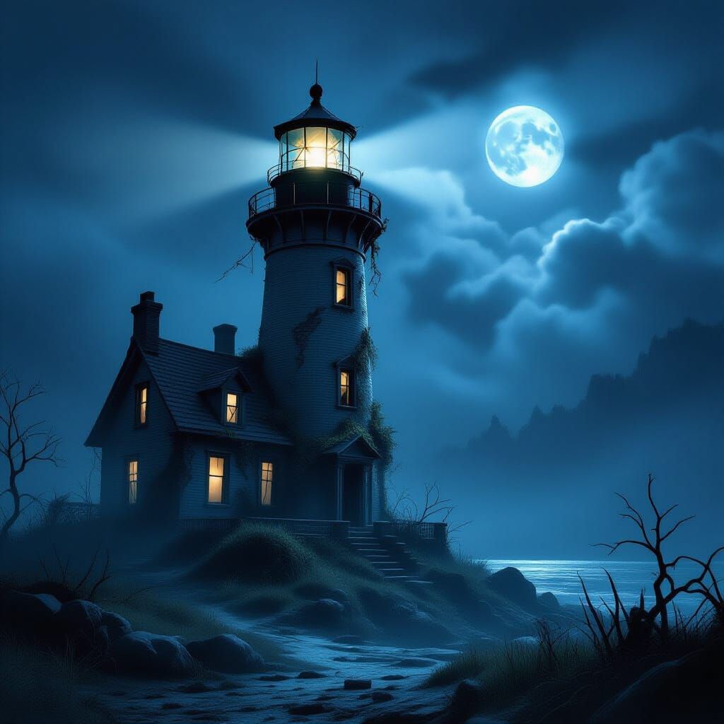 Haunted Lighthouse on Desolate Island in Gothic Style