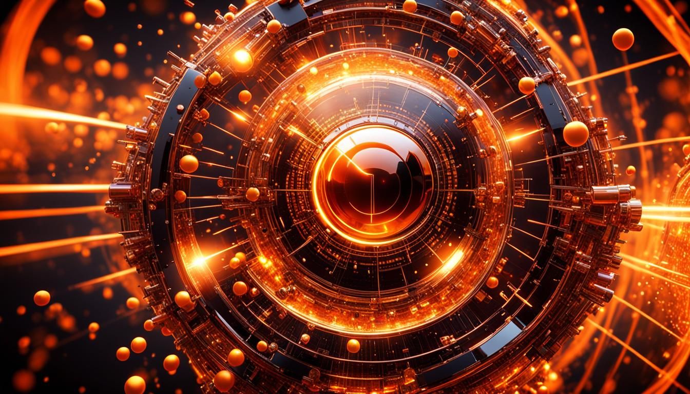 Orange Neon Quantum Computer Simulation in 3D