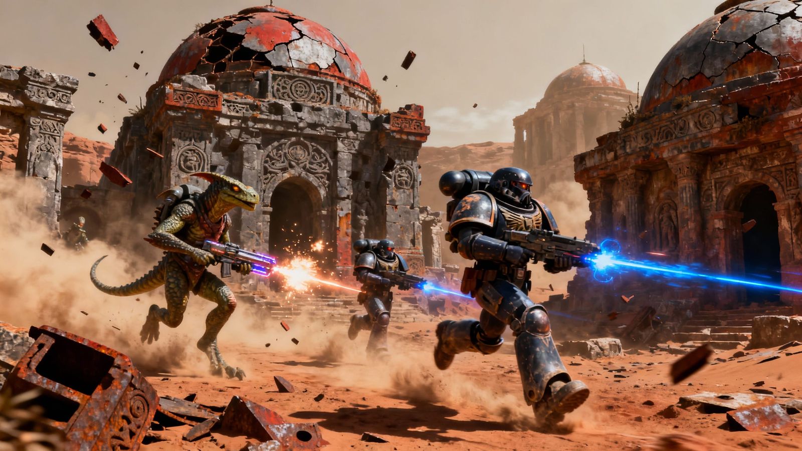 Futuristic Space Marines Battle Martian Warriors in Ancient ...