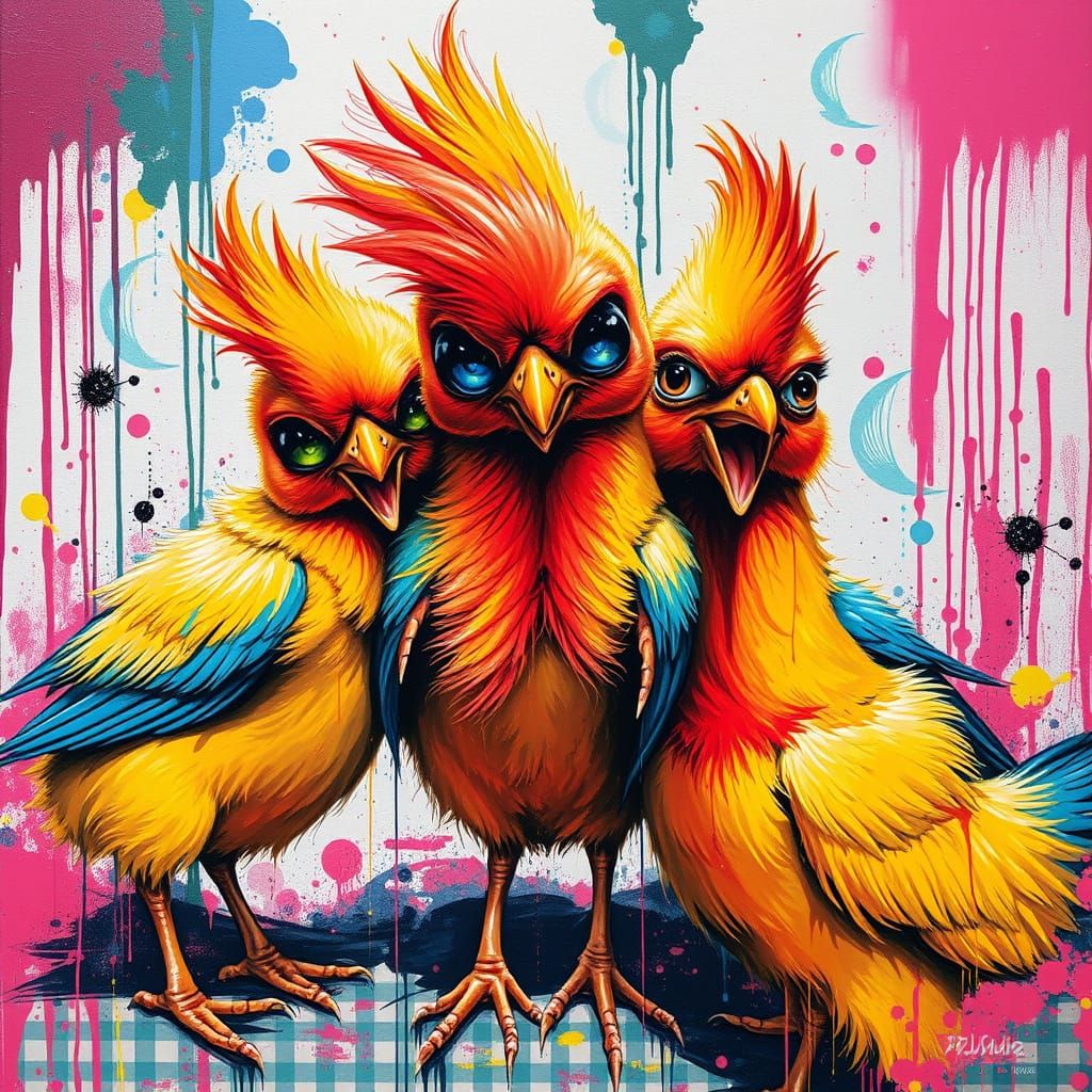 Mischievous Chicks in Vibrant Graffiti Street Art