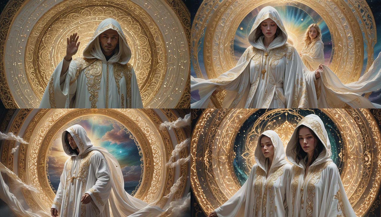 Figure Entering Iridescent Portal in Hyperreal Detail