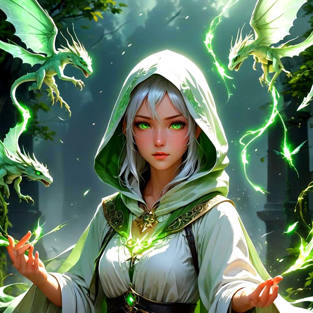 Anime Sorceress with Dragon in 3D