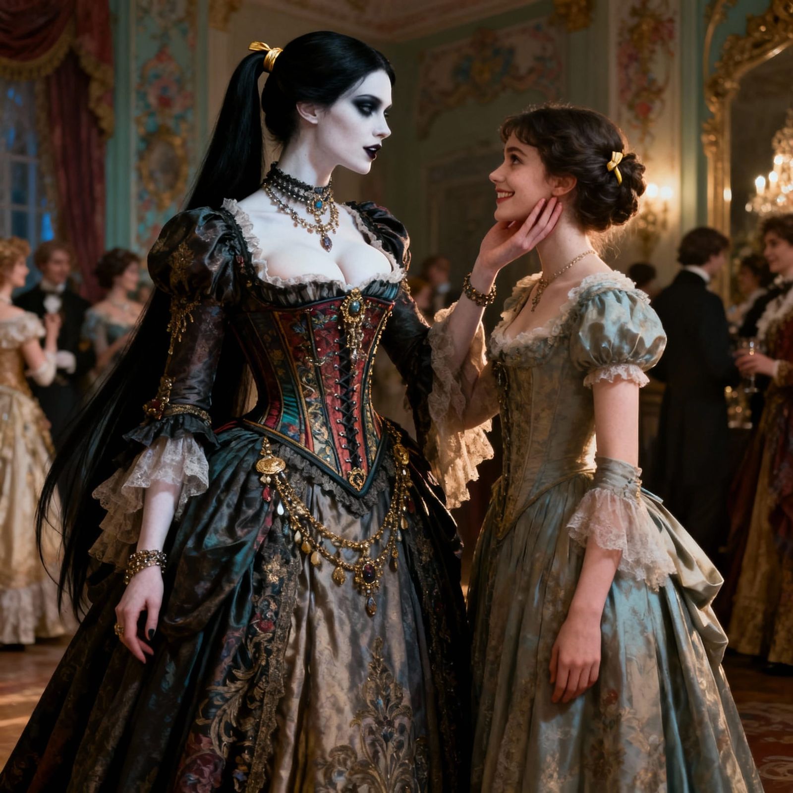 Victorian Vampire Seduces Admirer in Opulent Party