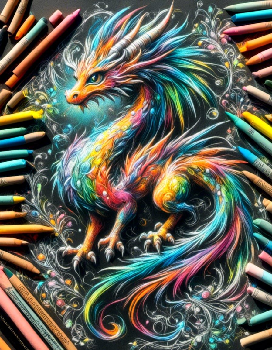 Charming Chalk Art Dragon Portrait with Luminescent Gems