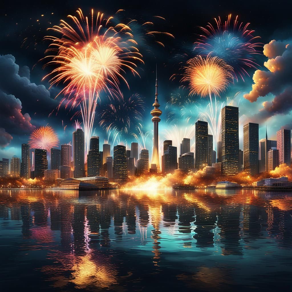 Vibrant City at Night: Fireworks Photography