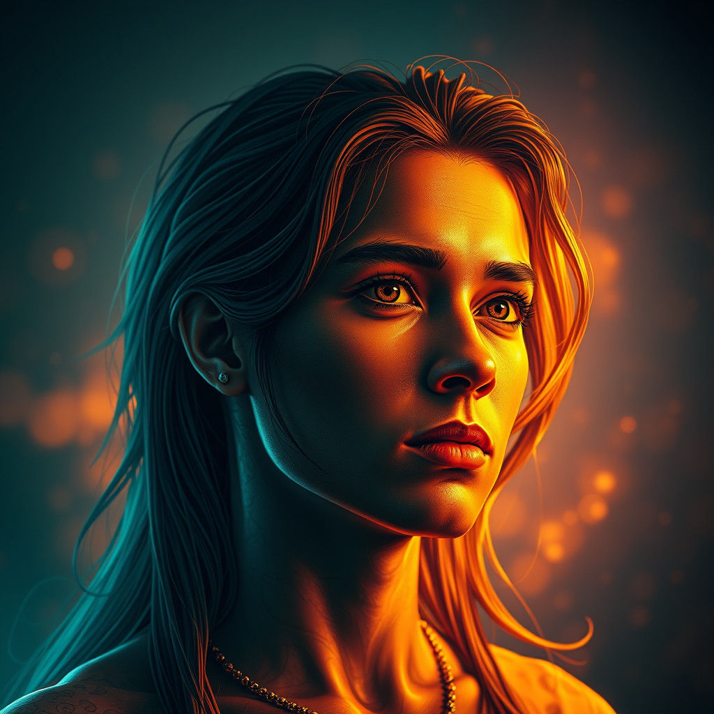 Detailed Portrait with Dynamic Lighting and Vibrant Colors