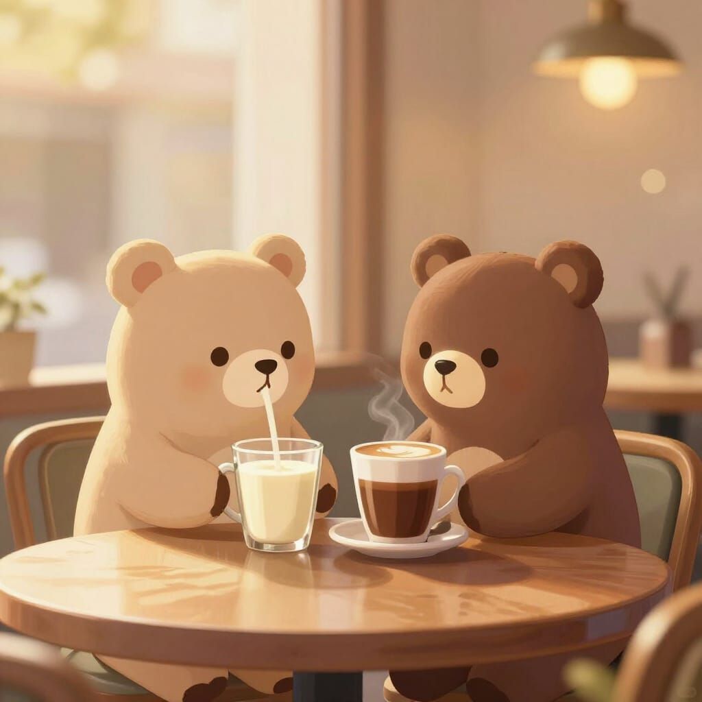 Milk and Mocha Bears Cozy Cafe Coffee Moment
