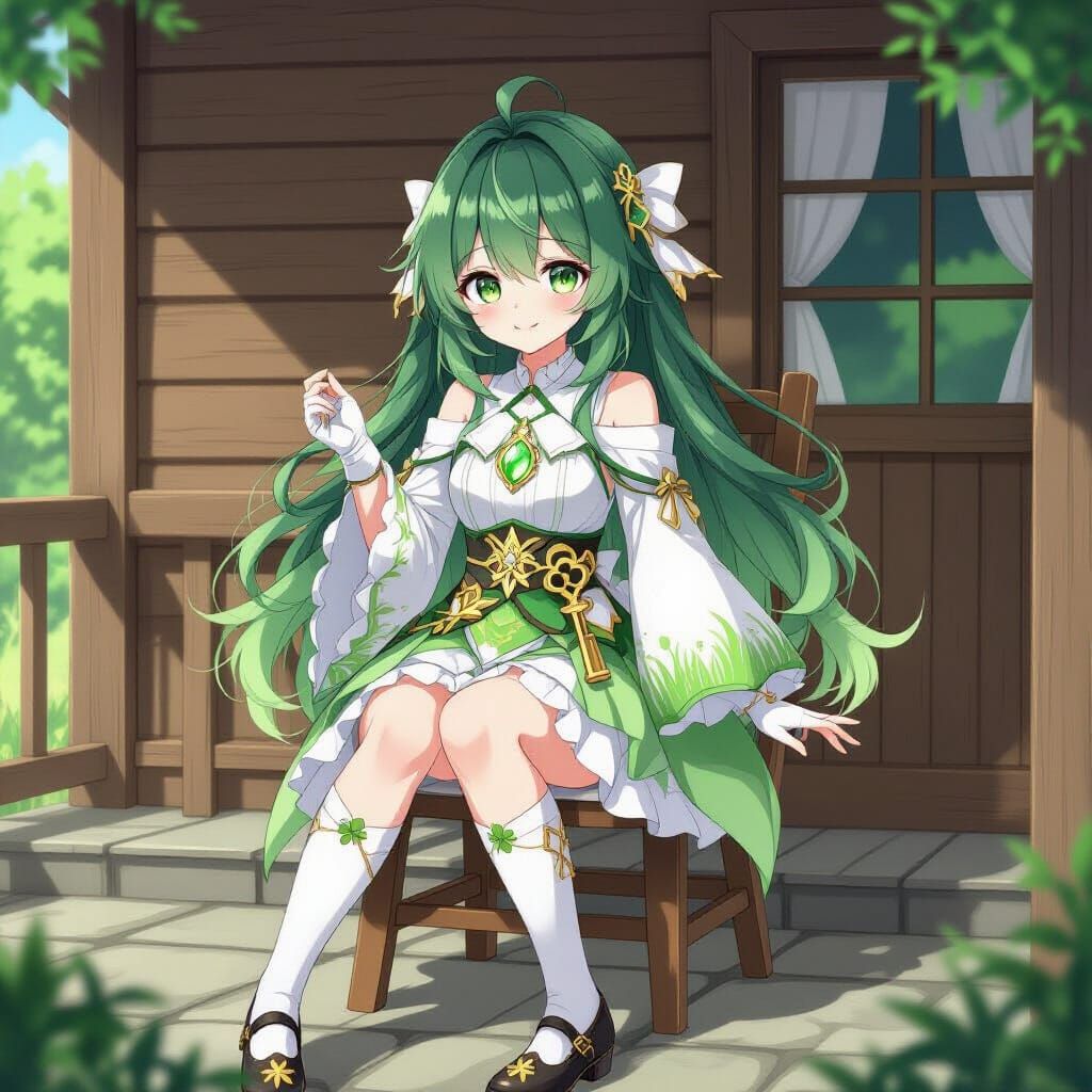 Genshin Style Girl with Muted Tones and Watercolor Textures