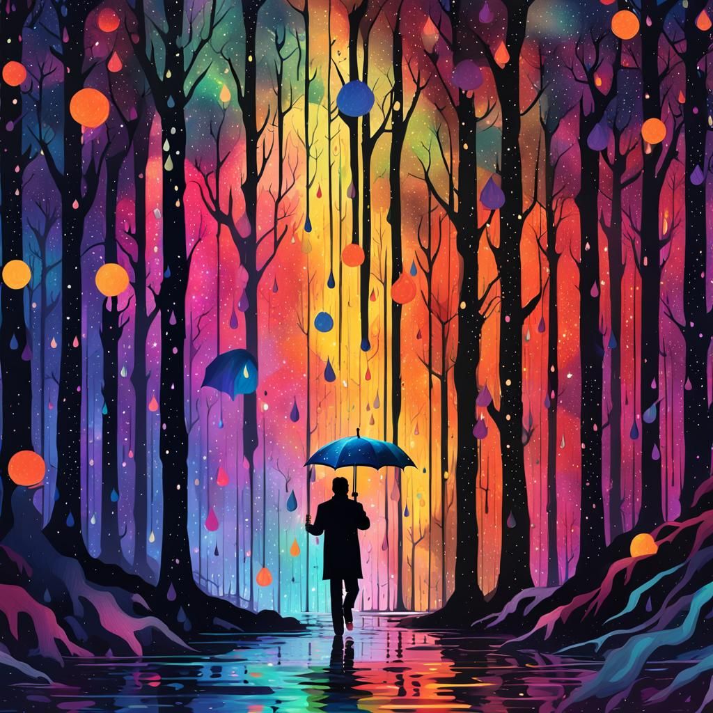 Colorful Rainy Universe Illustration in Astral Style