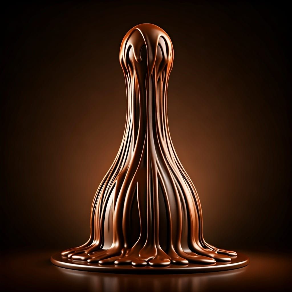 Towering Chocolate Sculpture Melting in Soft Light