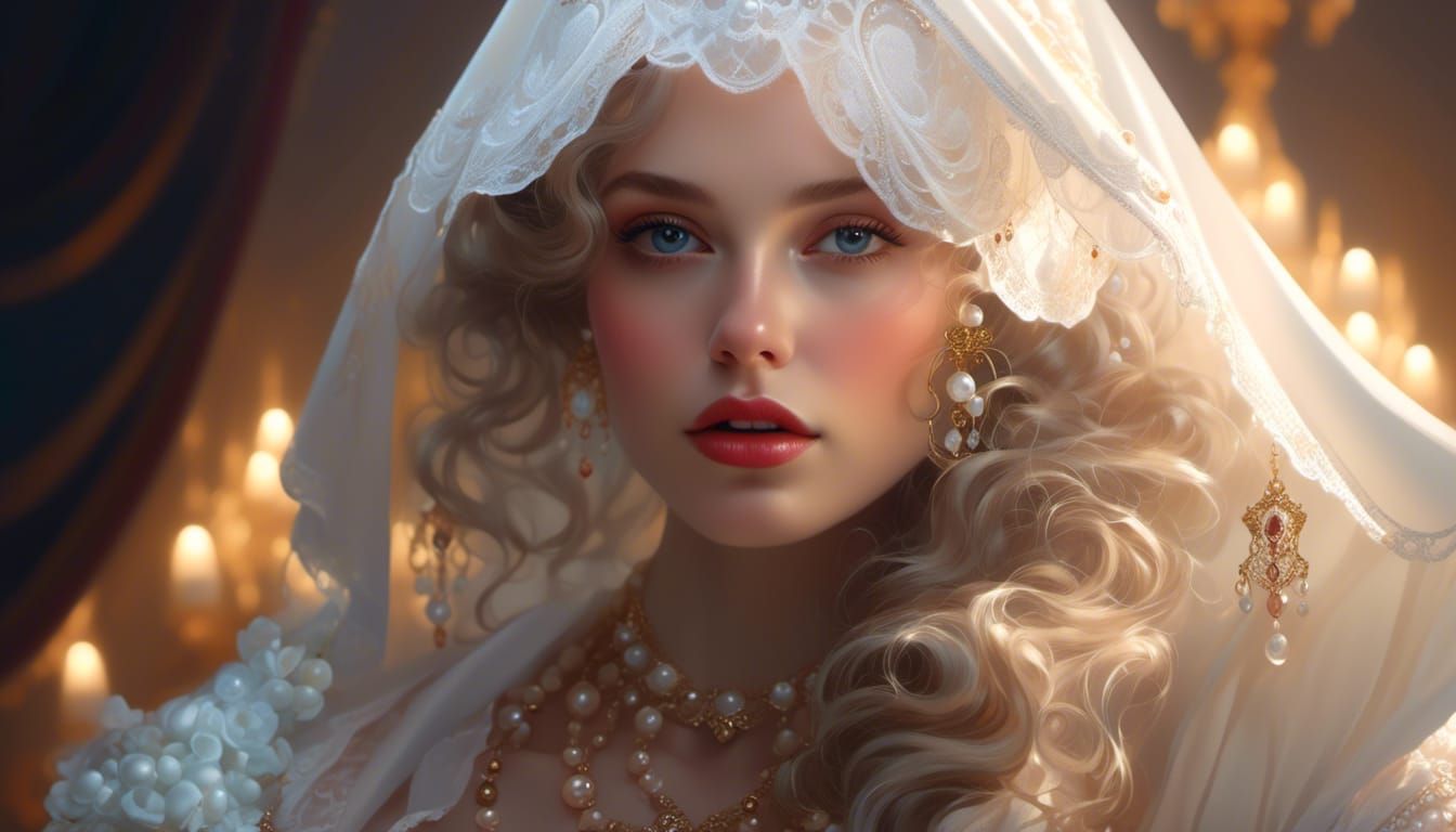 Rococo Lady with Pearls and Gems Portrait