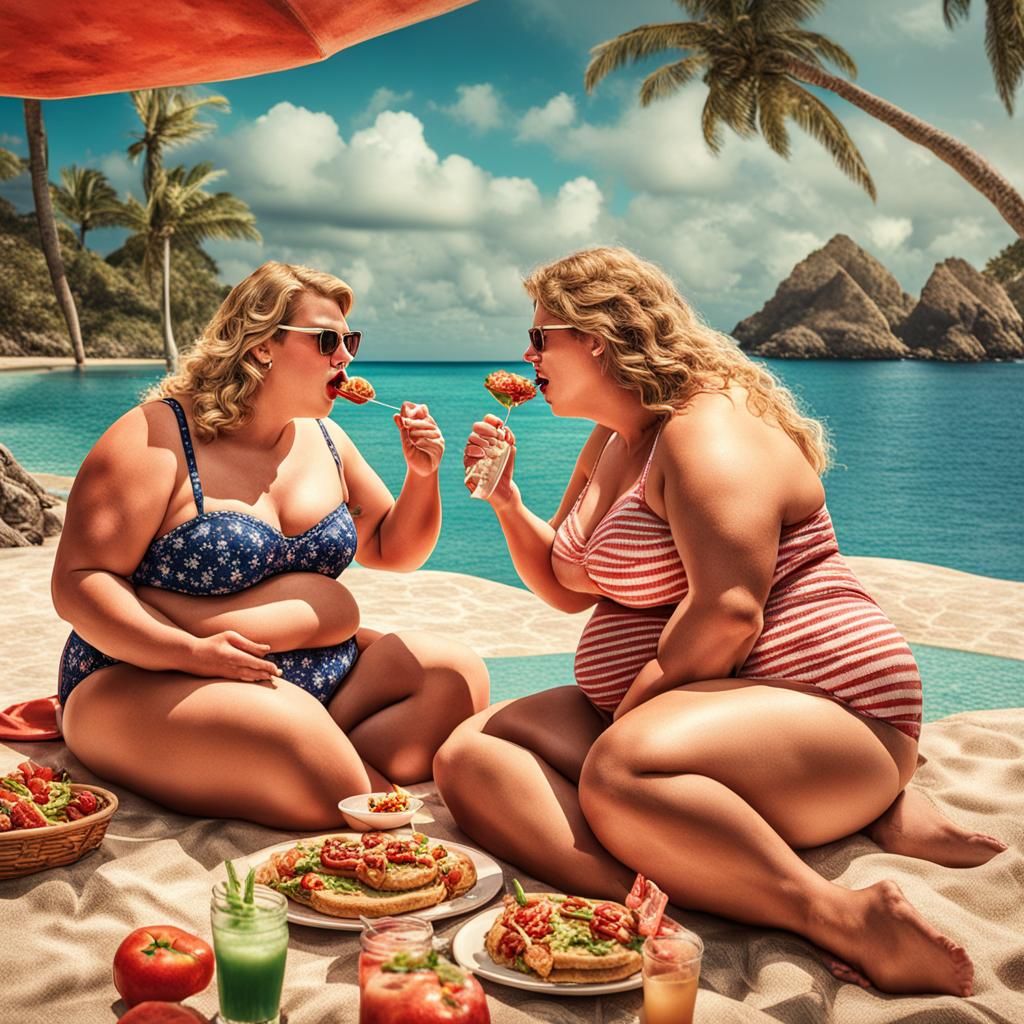 Hyperrealistic Image of Two Women in Bikinis