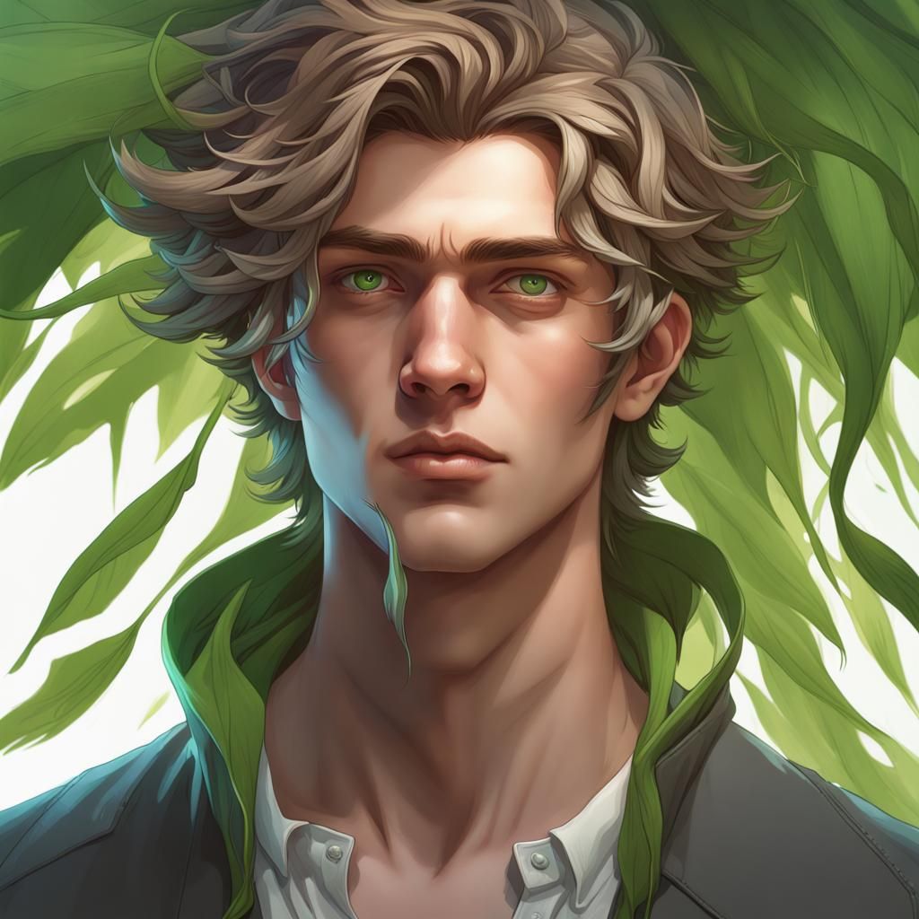 Plant Hair Boy: Hyperdetailed Concept Art Portrait