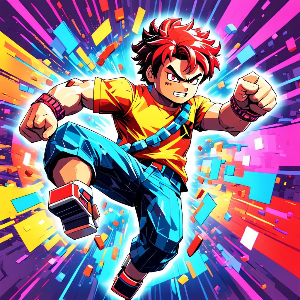 Dynamic Roblox Avatar Kicking in Pop Art Style