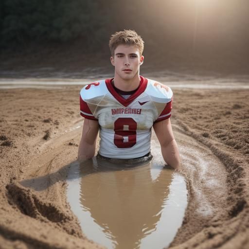 Football Player Sinking in Quicksand, Professional Photograp...