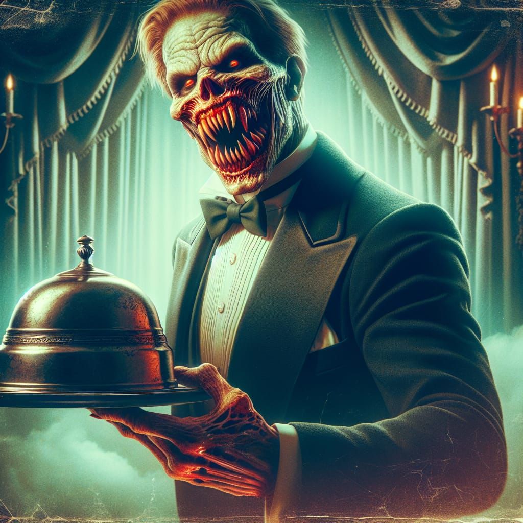 Eerie Gothic Horror Waiter with Cloche