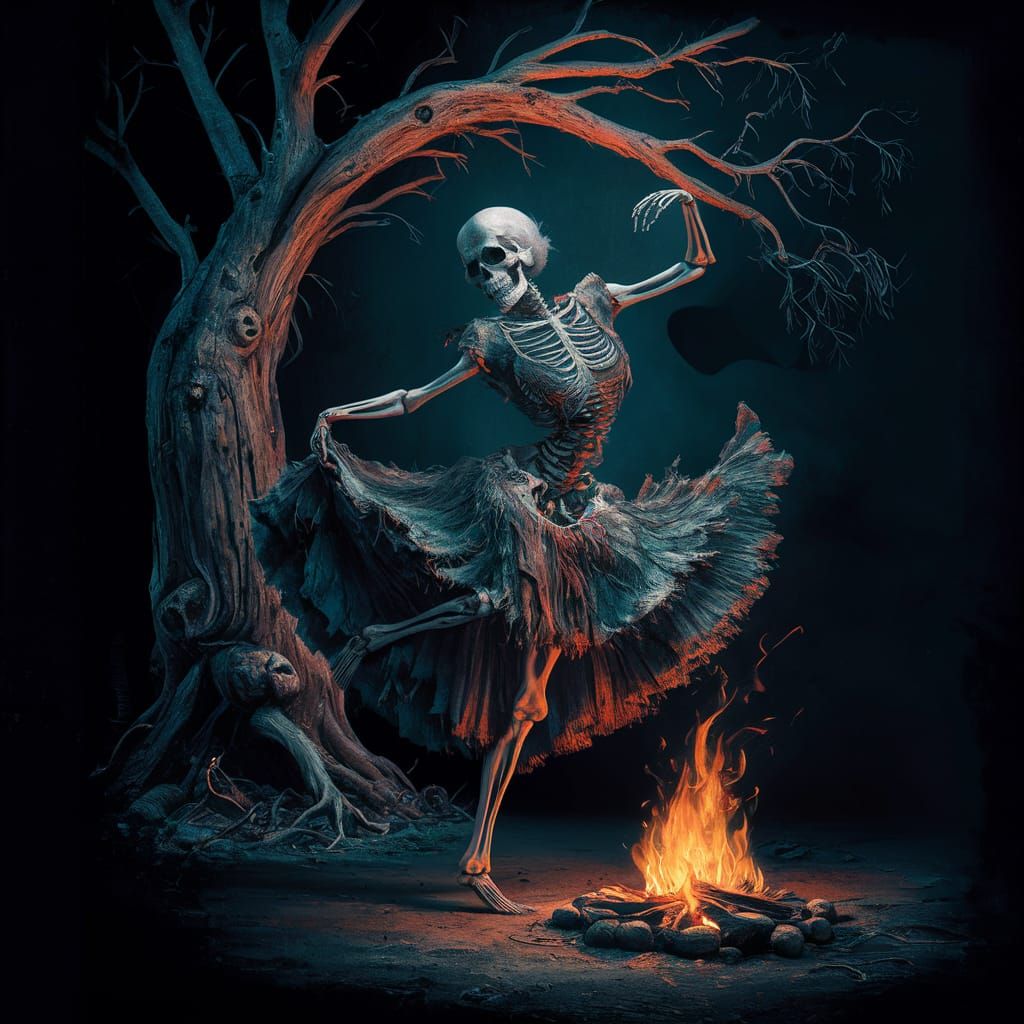Macabre Gypsy Skeleton Dance Illustration