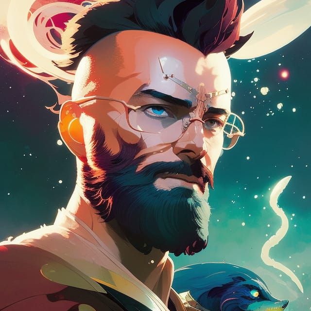 Aethereal God Man in Cosmos, Digital Illustration